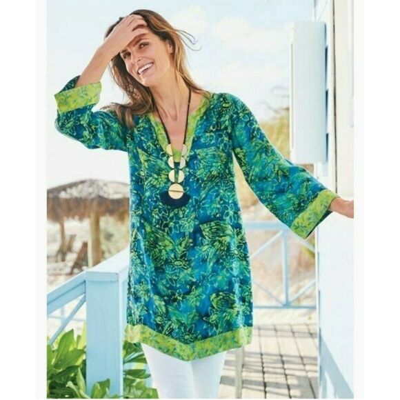 Soft Surroundings Womens Tunic Top Size XL Tropical Boho Resort Loose Oversized - Picture 2 of 7